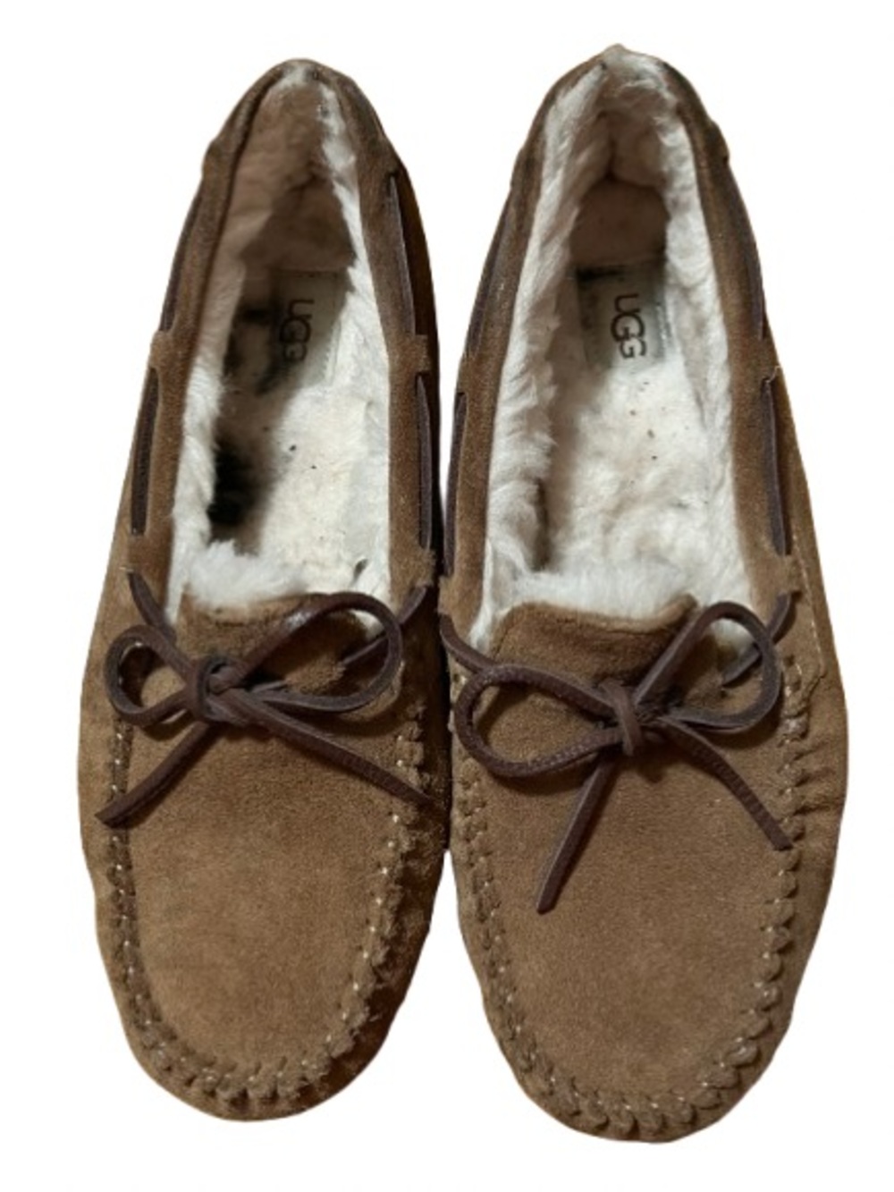 UGG Brown Suede Leather Shearling Lined Moccasin Loafers Size 10